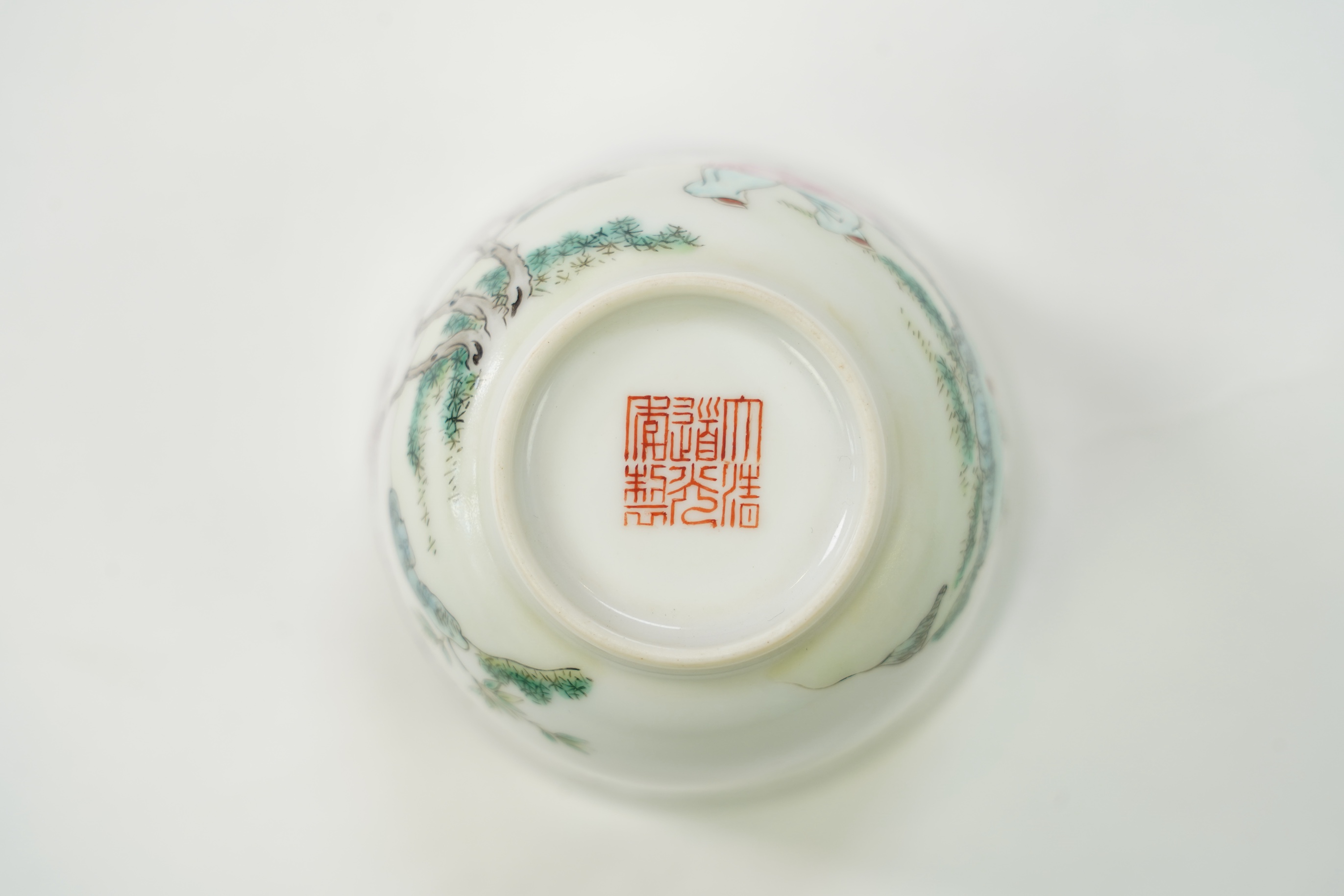 A Chinese famille rose 'boy' cup, Daoguang mark but later, 6cm
